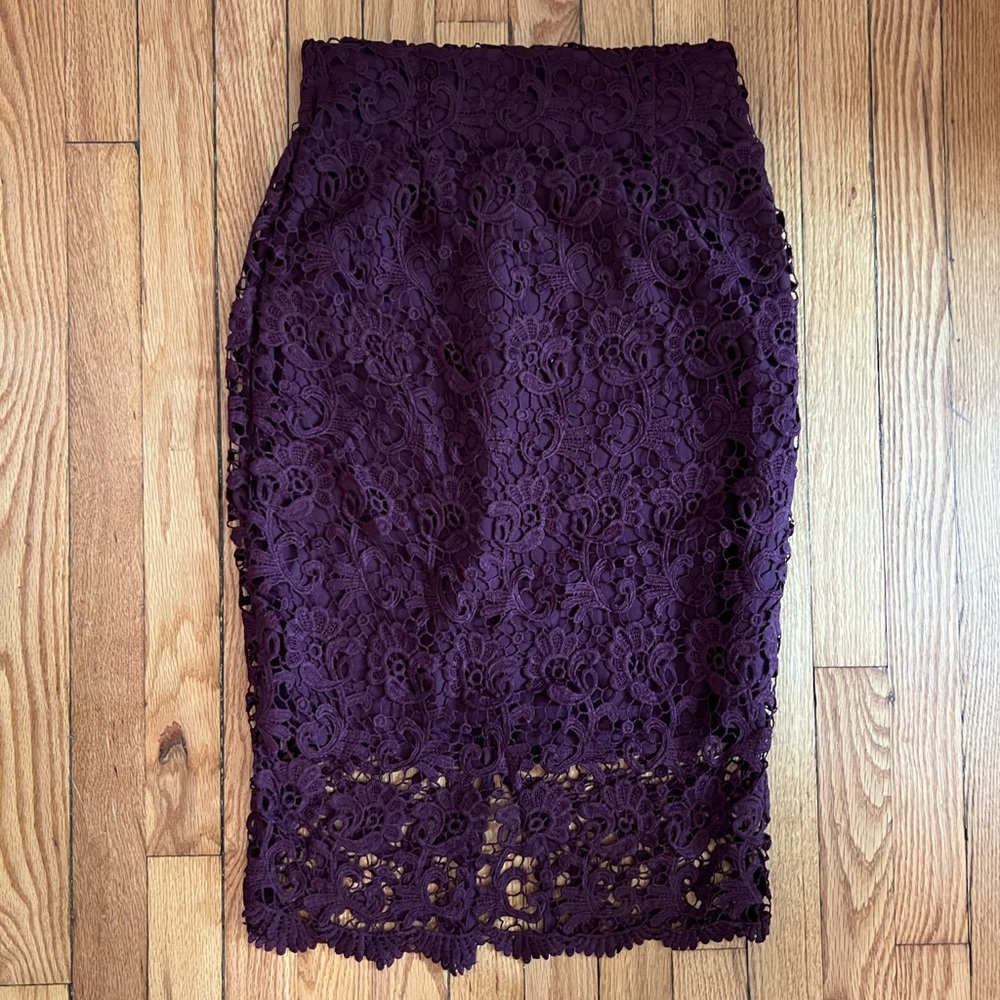 Bar III Burgundy/Deep Purple Lace Pencil Skirt